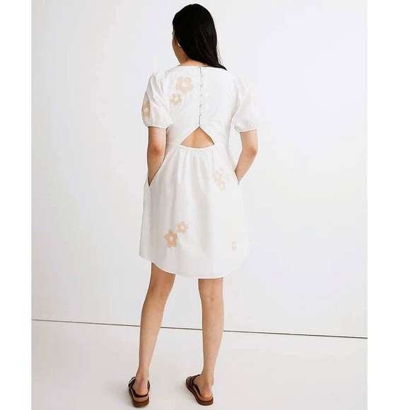 Madewell Anna Marie Embroidered White and Tan Floral Mini Dress Medium - Picture 2 of 16